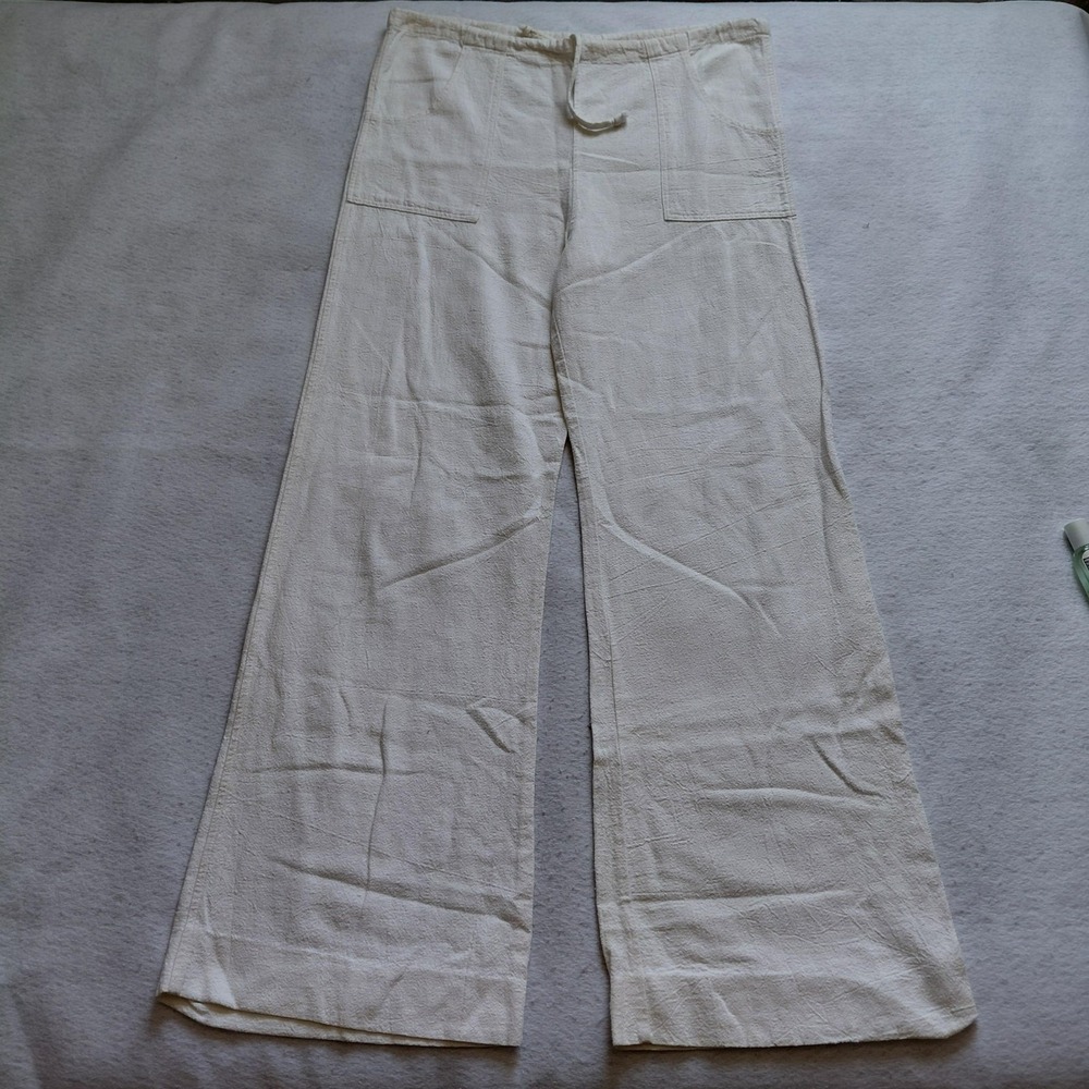 Hari Womens Lounge Pants Size XL Cream Textured Drawstring Wide Leg Beach Boho